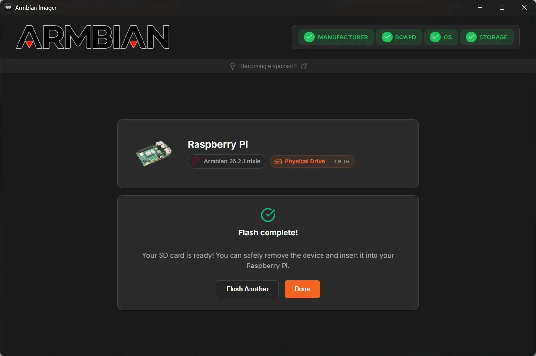 Schermata iniziale di Armbian Imager