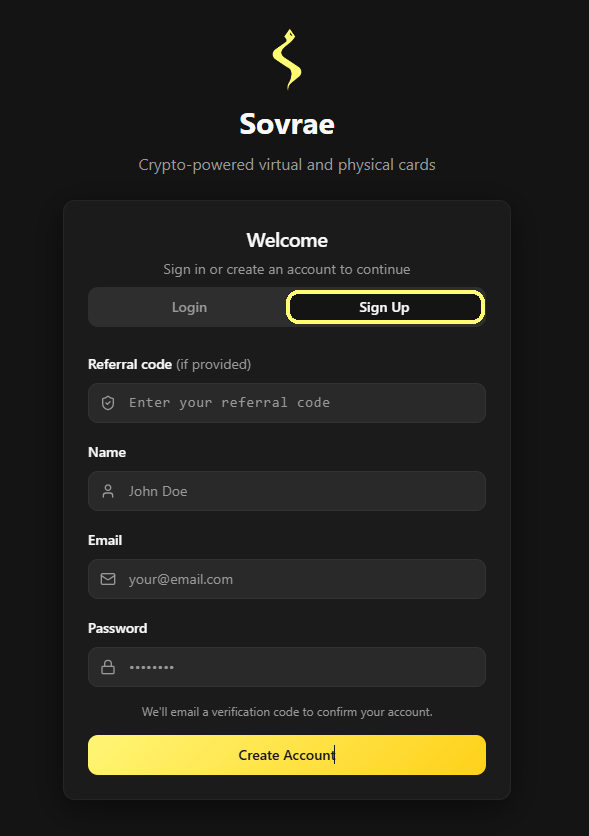 Schermata di registrazione di Sovrae