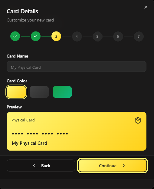 Nome e colore della carta Physical