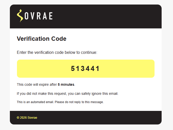 Email di Sovrae con il codice di verifica