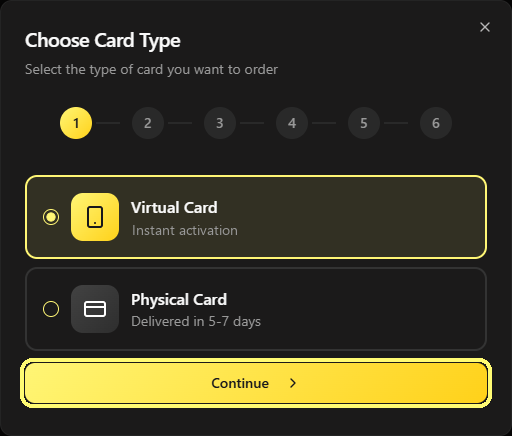 Scelta tra Virtual Card e Physical Card