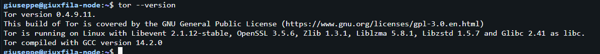 Versione installata di Tor